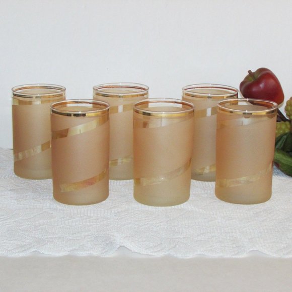 Juice Glasses Frosted Peach Swirl Schnapps Whiskey Glass Set Of 6 - Picture 3 of 7